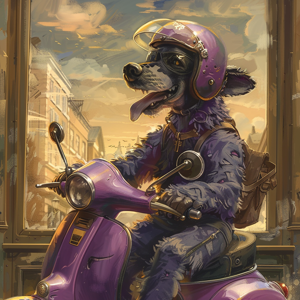 Belgian Shepherd Driving Purple Scooter