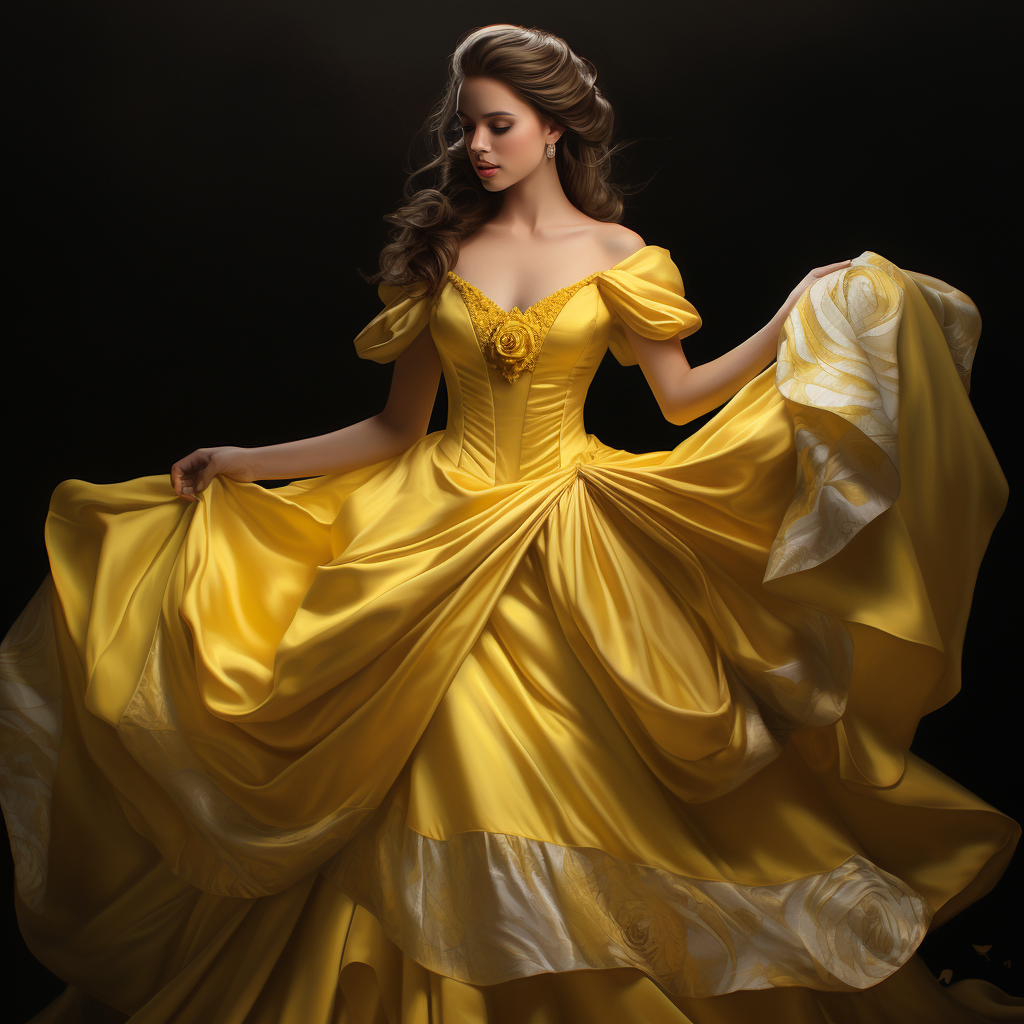 Beautiful Belle waltzing in yellow ball gown