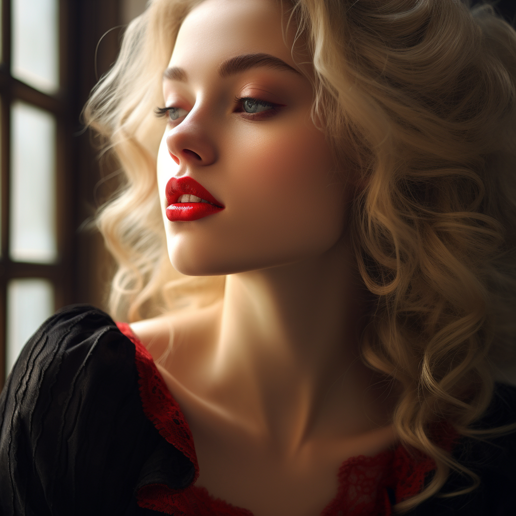 Beautiful blonde woman with red lips