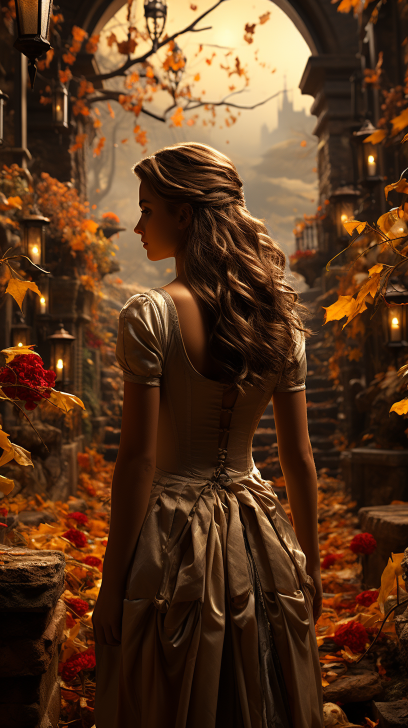 Belle in Beauty and the Beast walking with birds