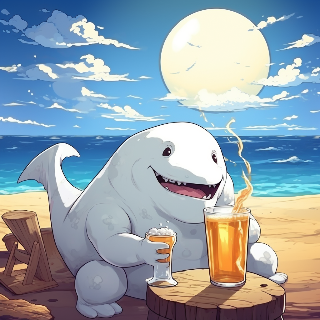 Beluga whale cartoon beach beer