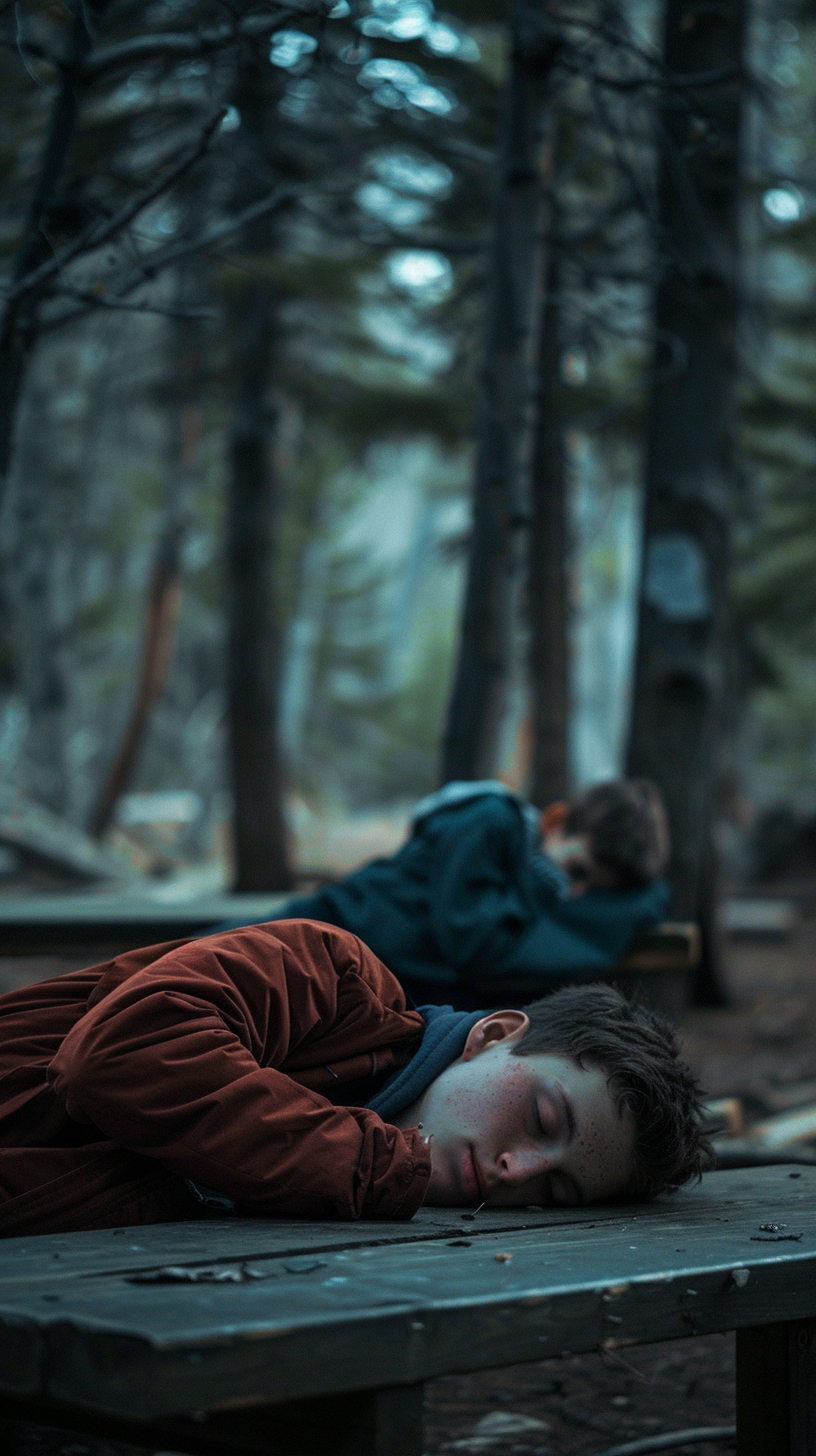 Two men sleeping outdoors