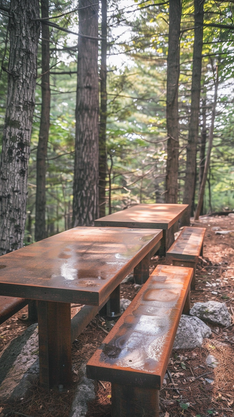 Benches in wilderness with trees