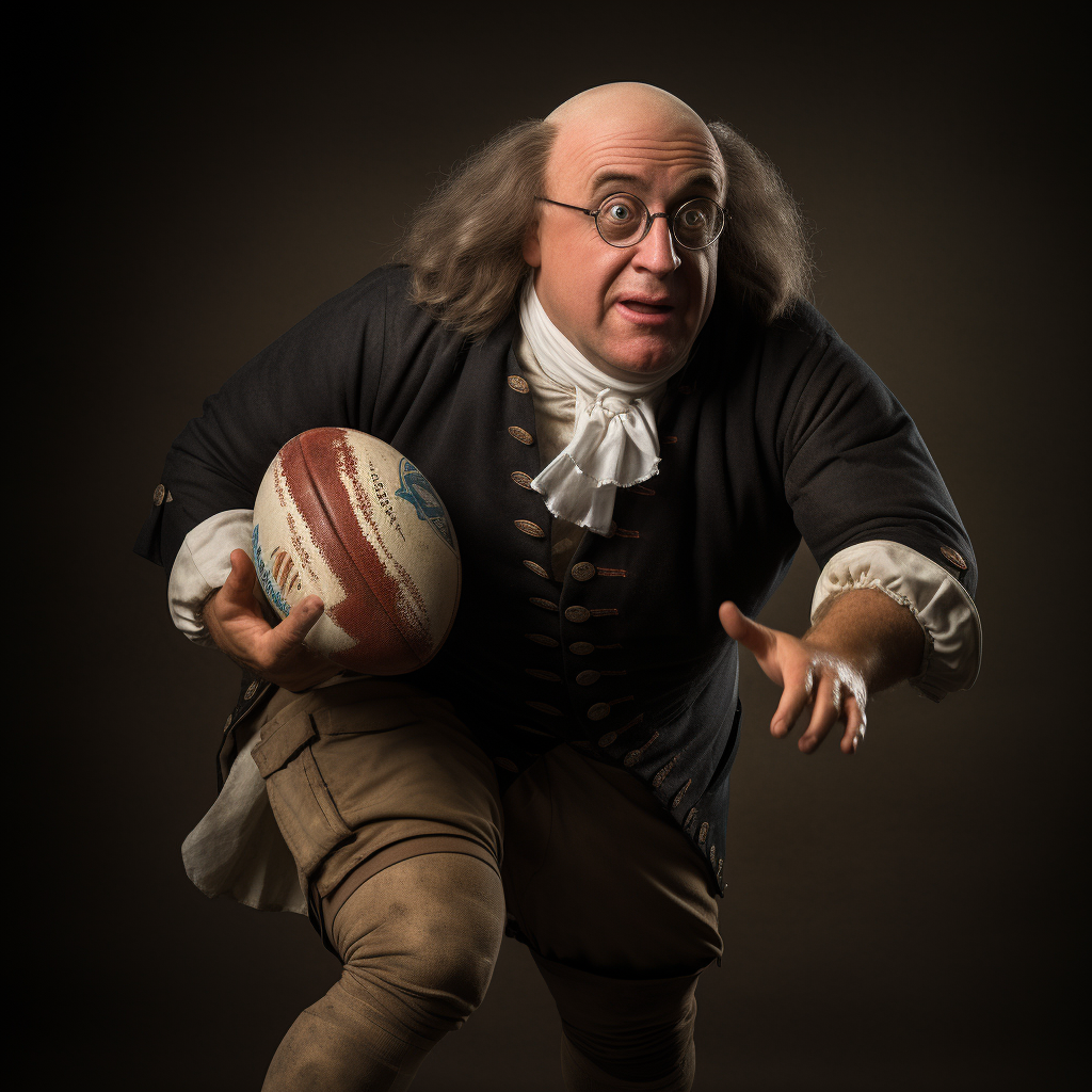 Benjamin Franklin playing rugby match