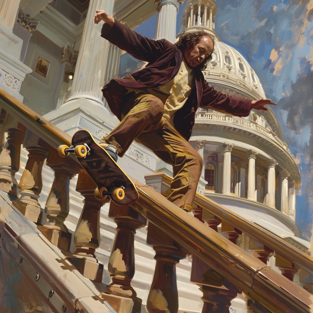 Benjamin Franklin Skateboarding Handrail Steps