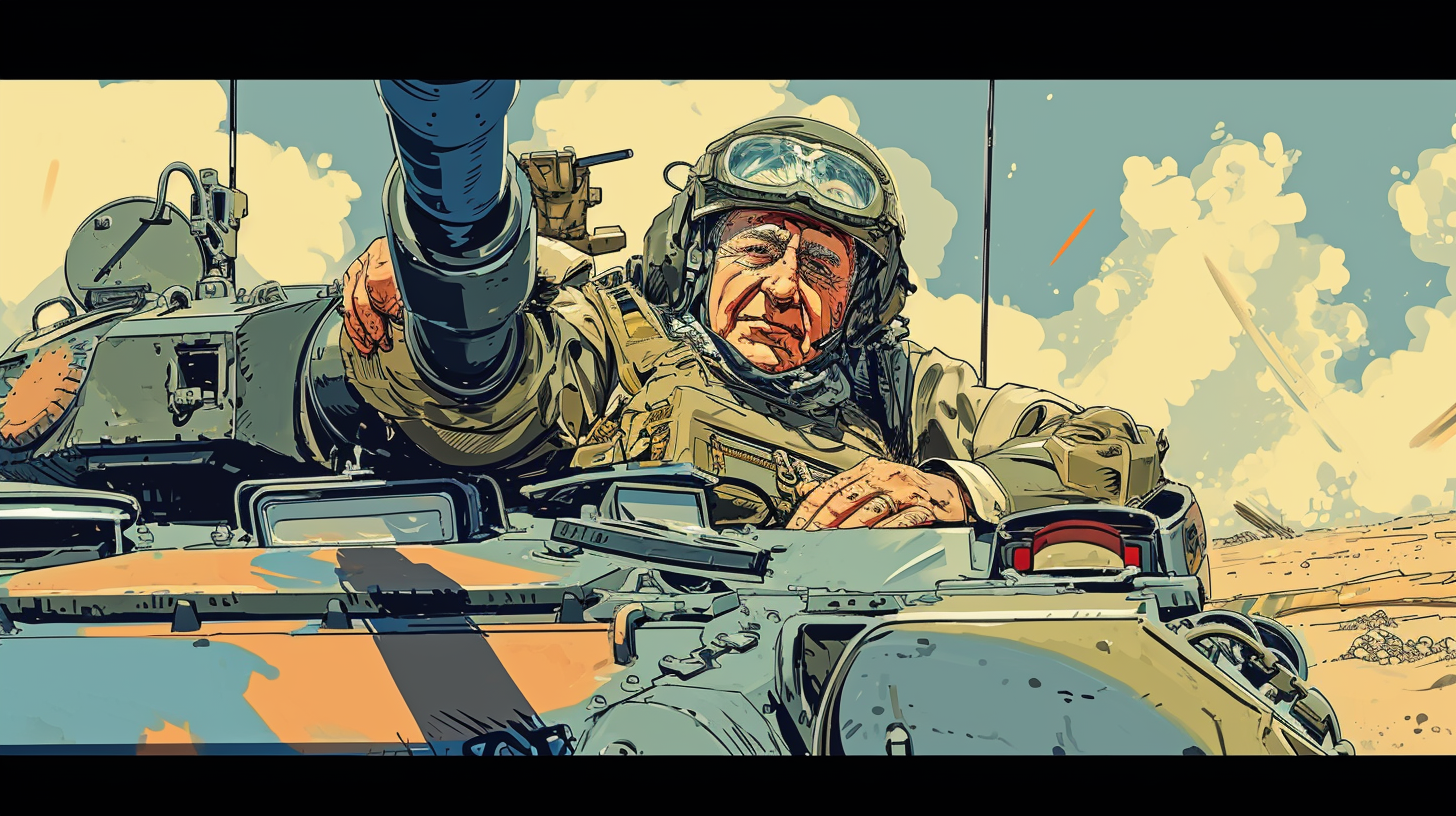 Cartoon tank commander Benjamin Netanyahu