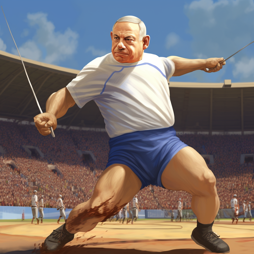 Benjamin Netanyahu throwing javelin at Olympics