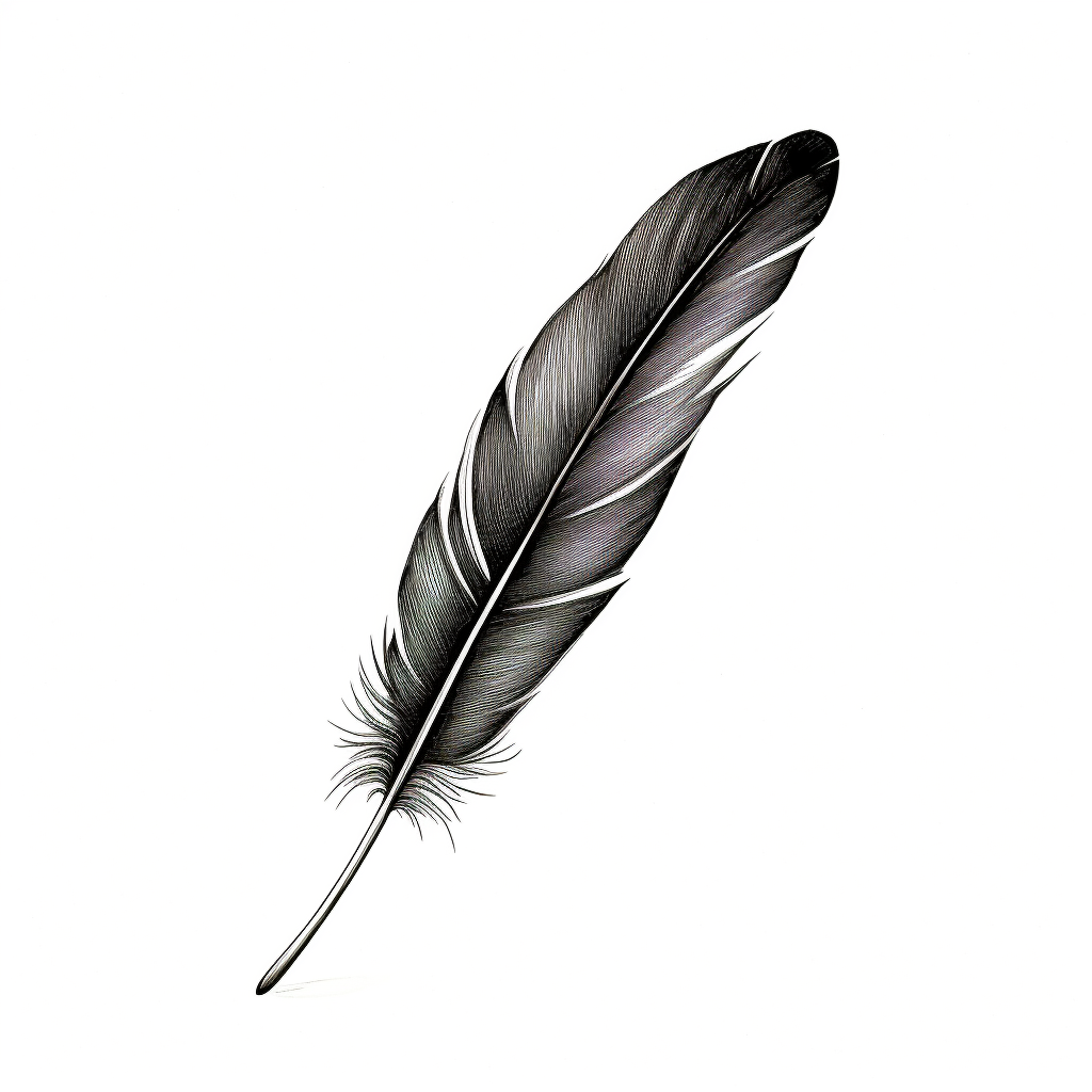 Hand-drawn sketch of a bent black feather