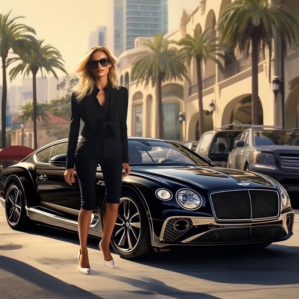 Black Bentley Continental GT with White Interior and Woman