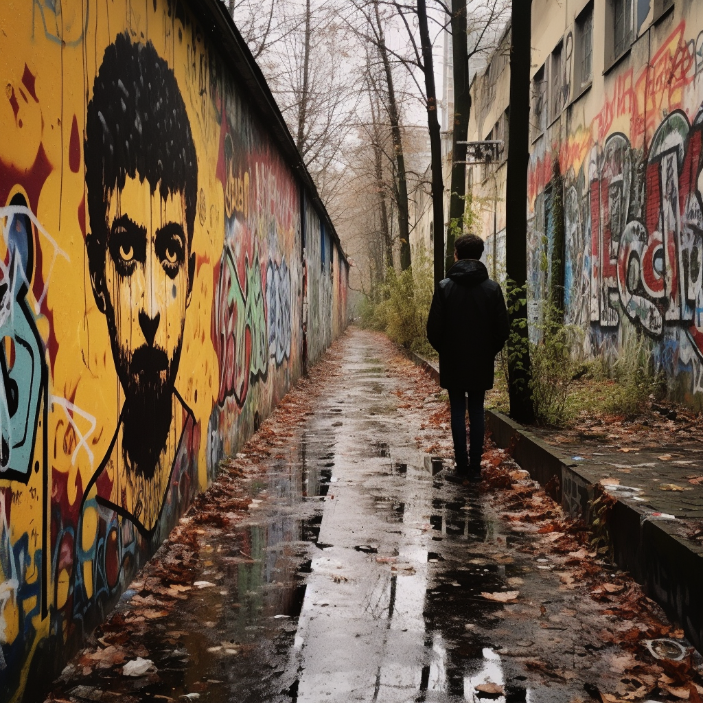 Colorful graffiti art in Berlin alley