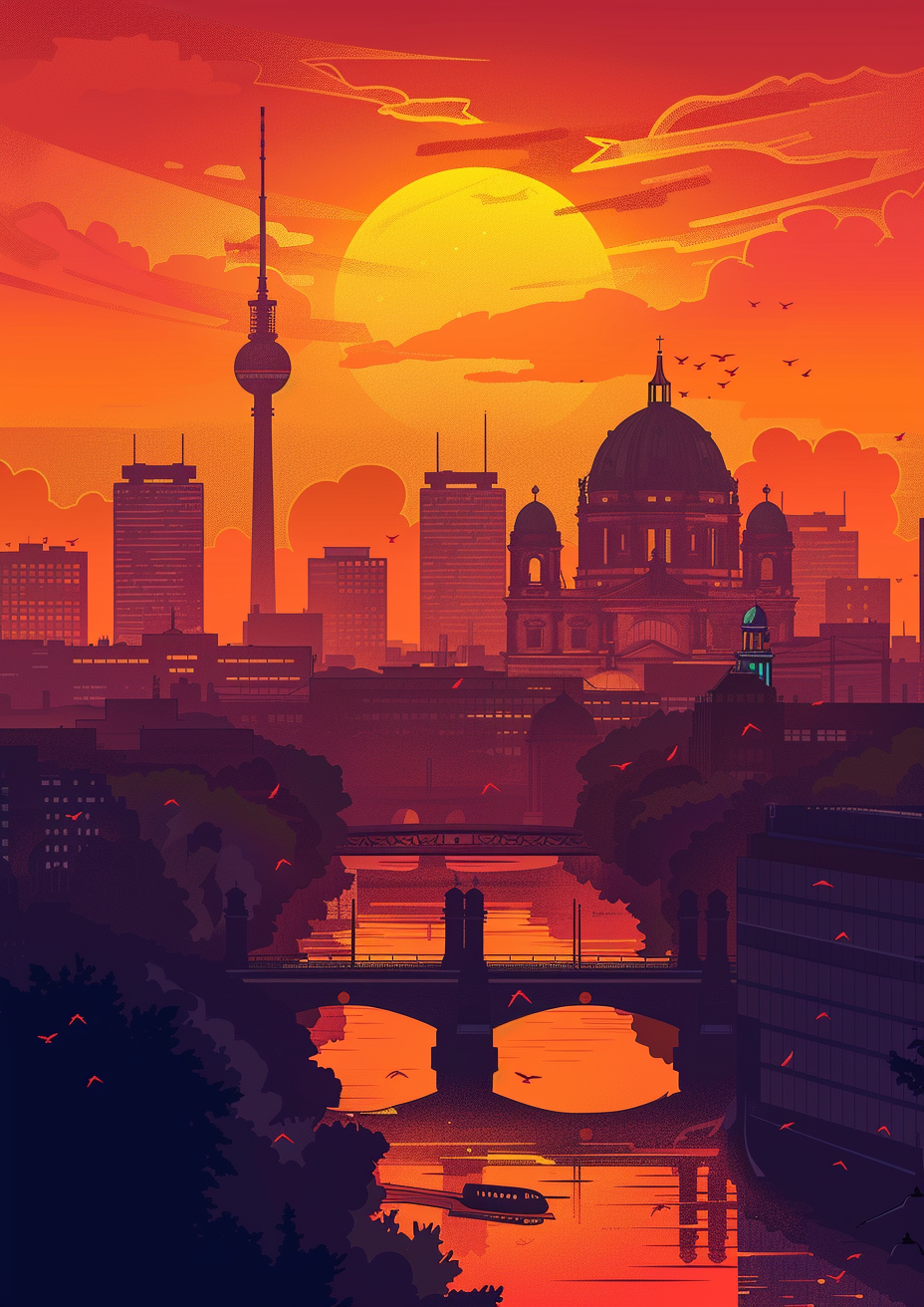 Berlin Sunrise Flat Vector Art