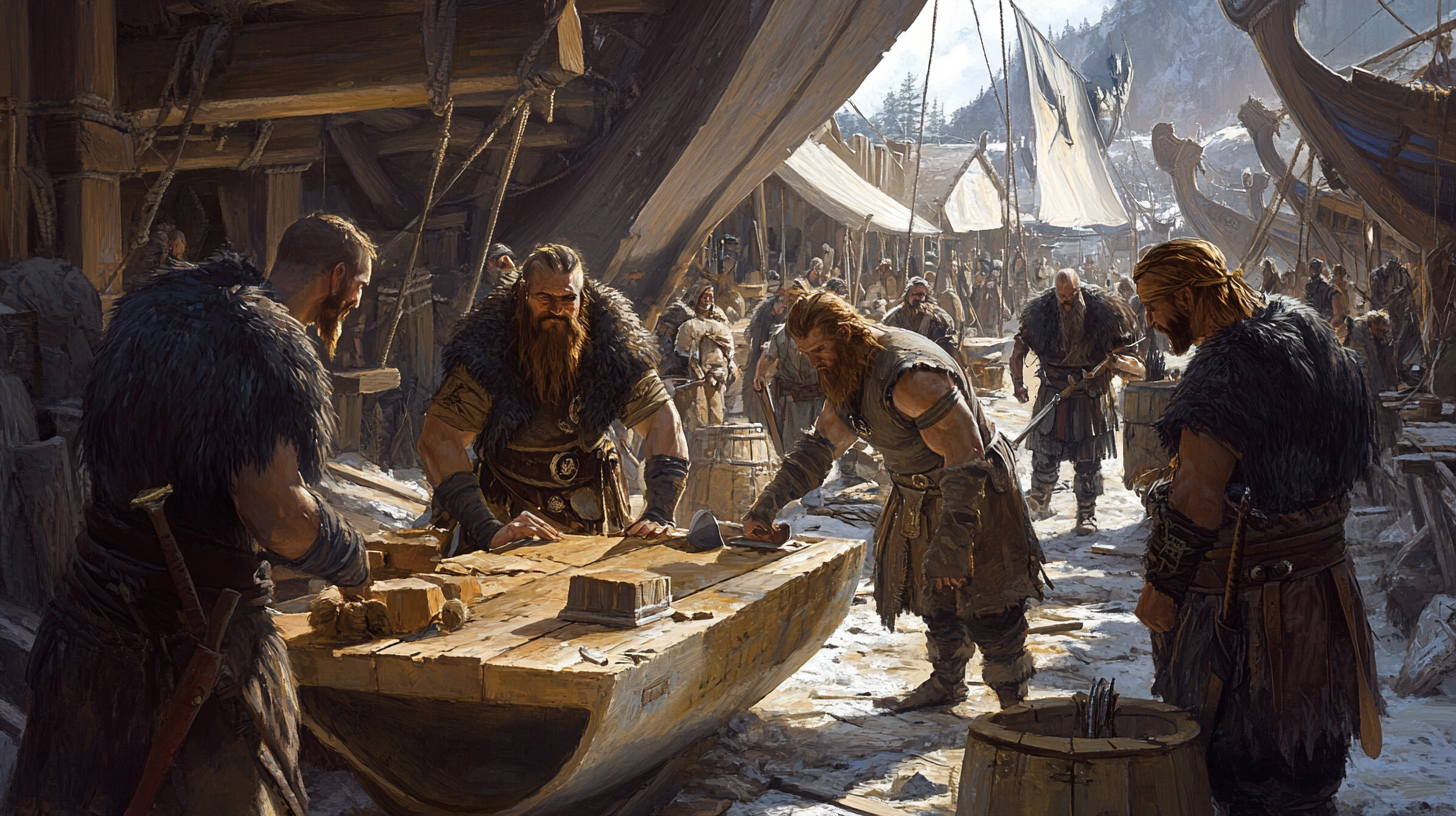 Berserkers building longship with pride