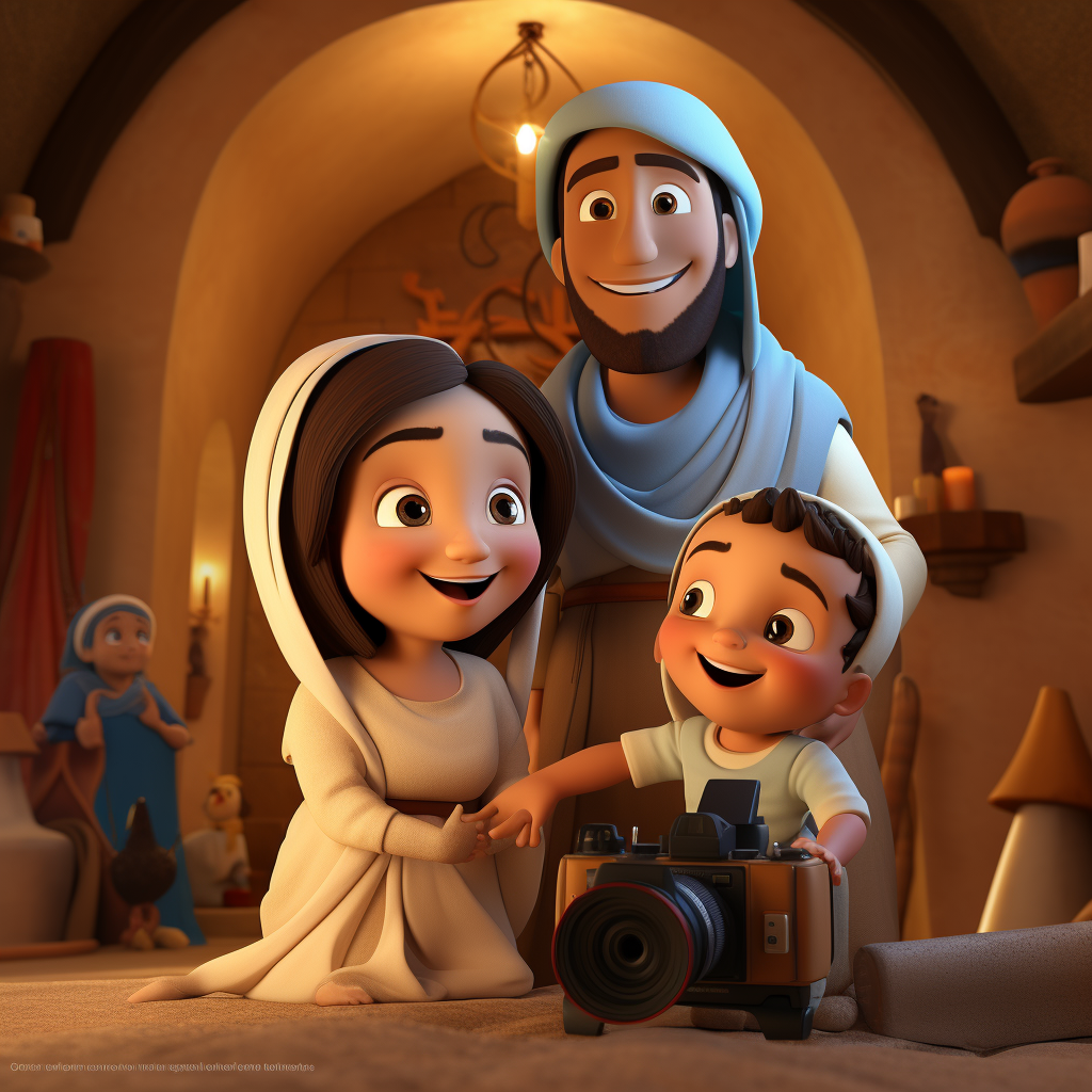 Video camera character capturing magical moment in Bethlehem