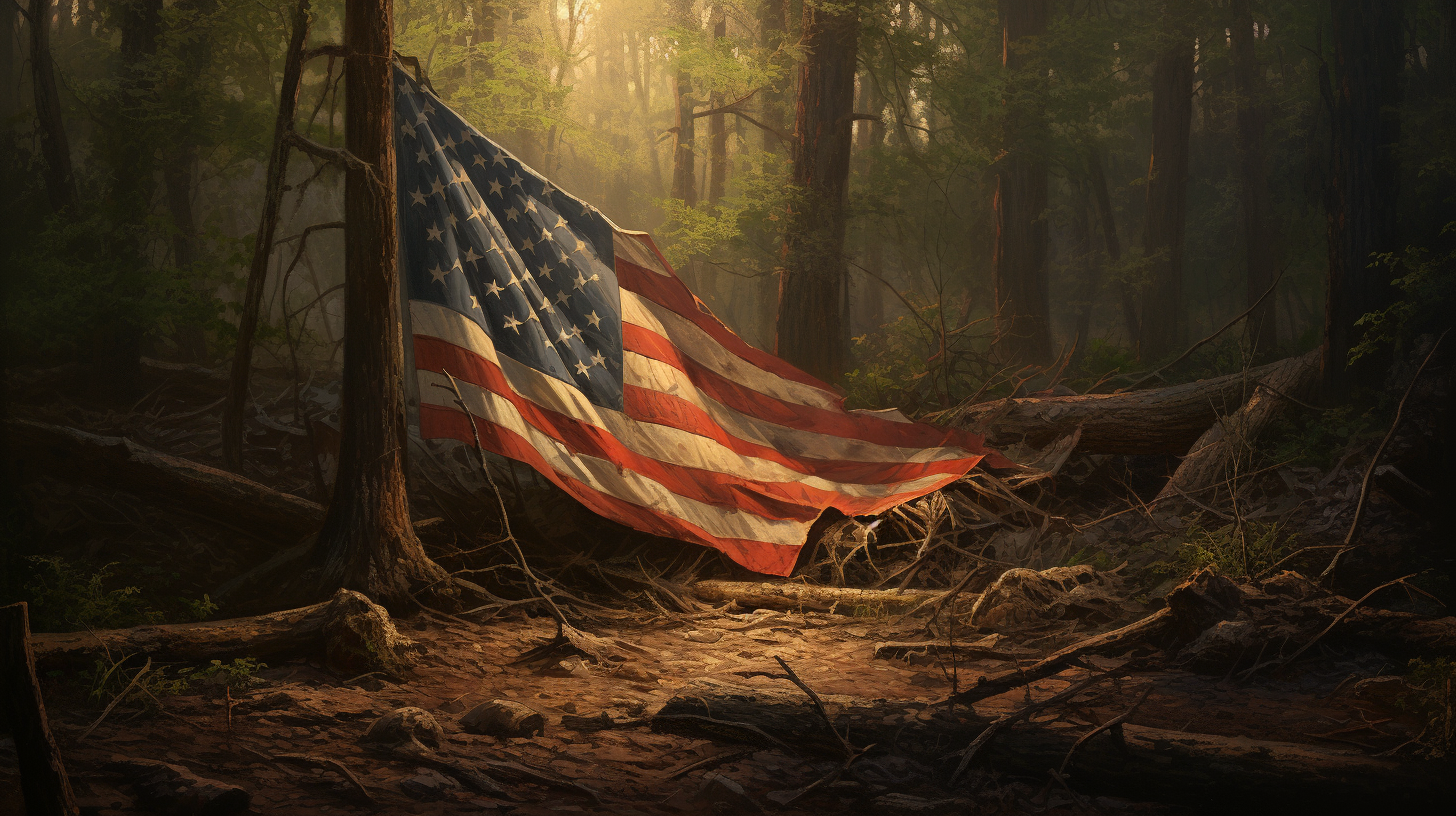 Betsy Ross Flag in Abandoned Woodland Forest