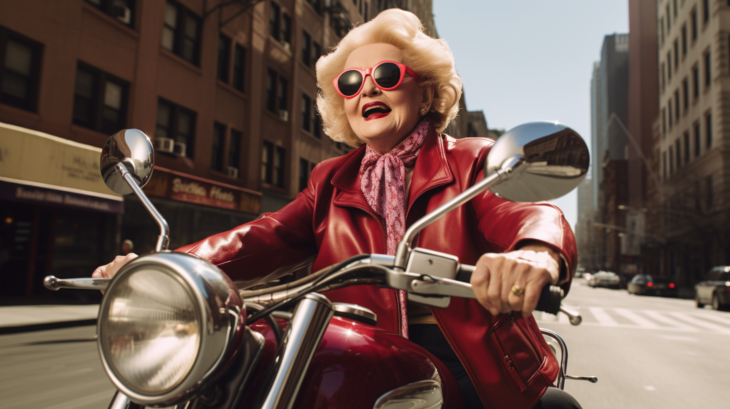 Betty White riding a motorcycle in NYC