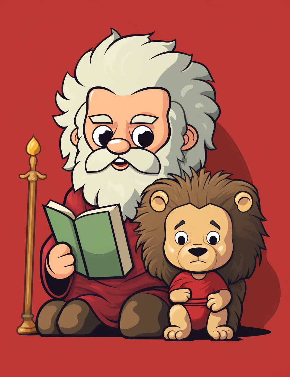 Cute Bible Characters in Wilderness with Saint Jerome and Lion