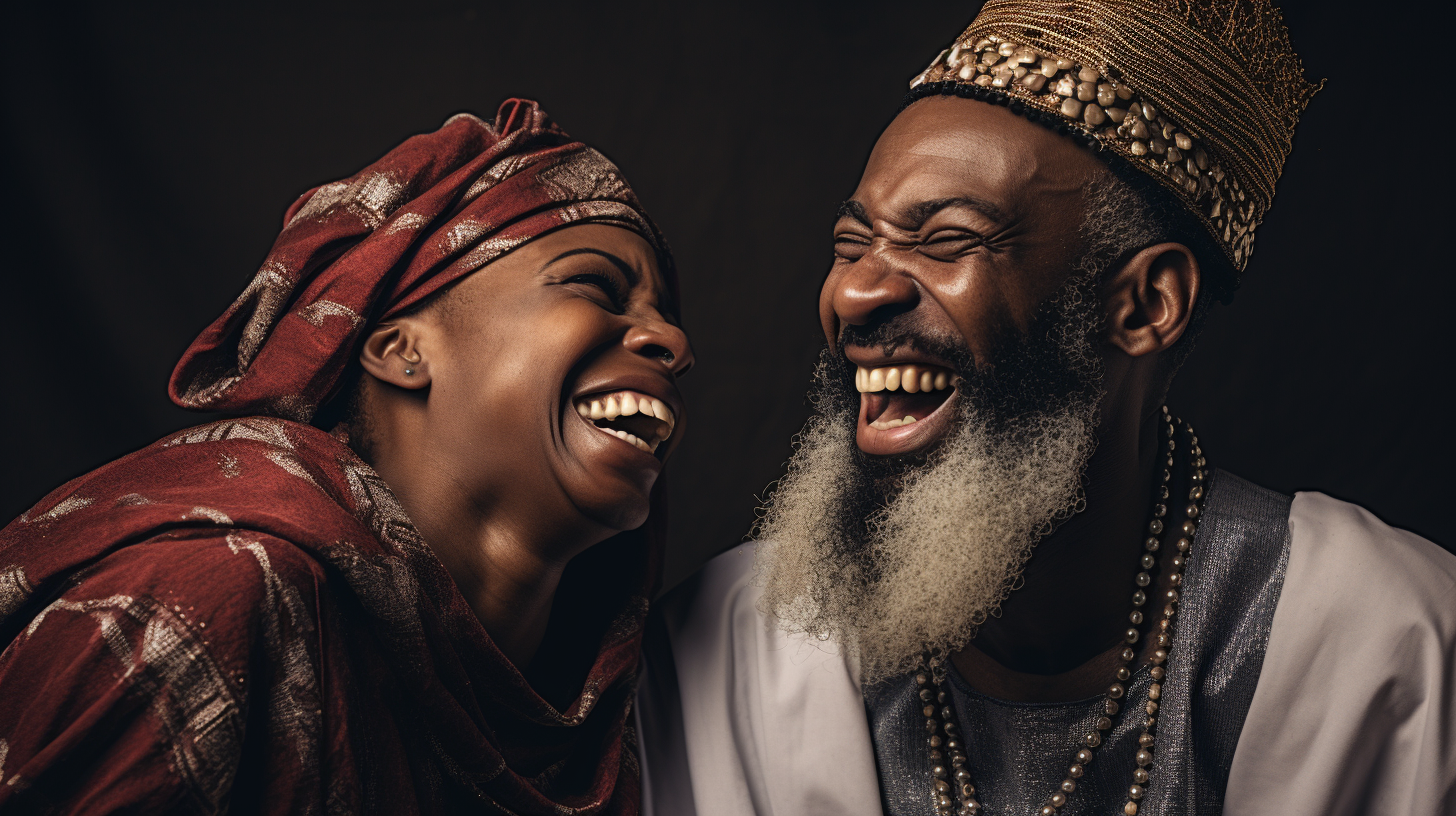 African American men women laughing in biblical garments