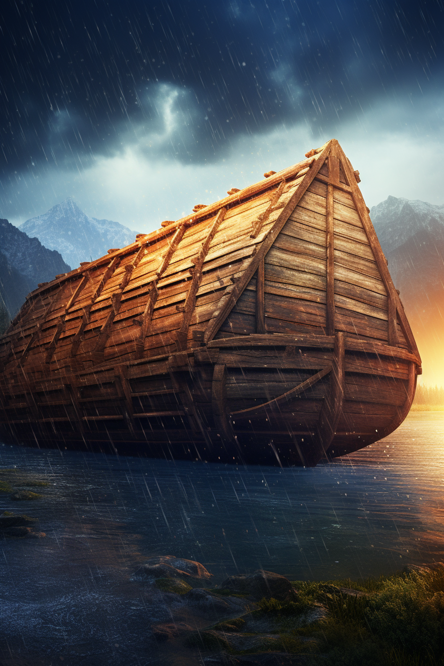 Detailed biblical ark in heavy storm