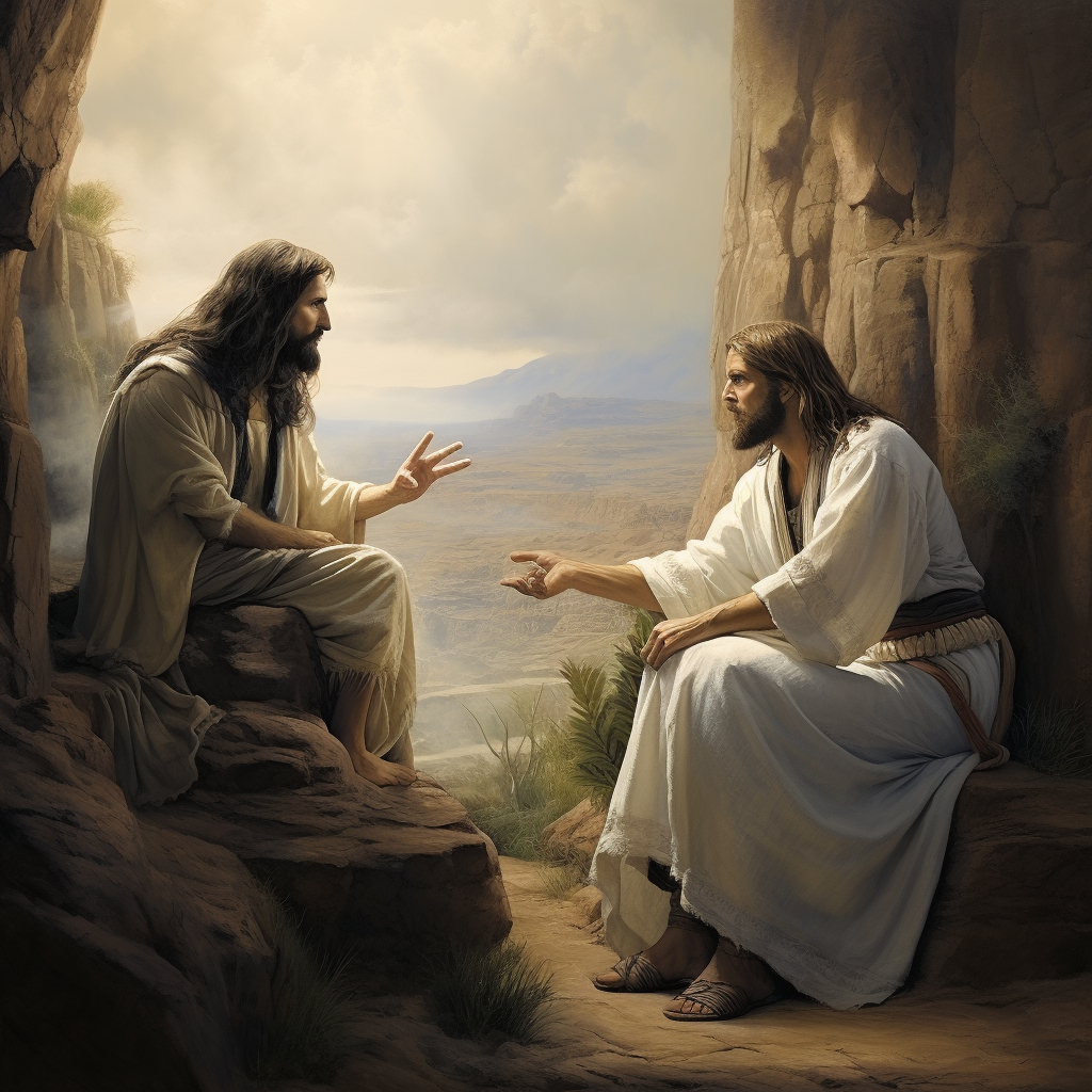 Biblical Jesus talking to friend remotely