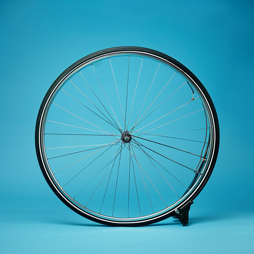 Bicycle wheel on blue background