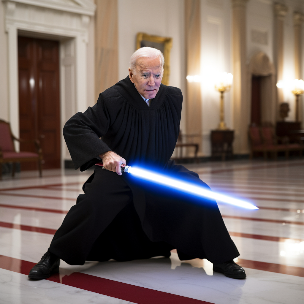 Biden practicing lightsaber skills