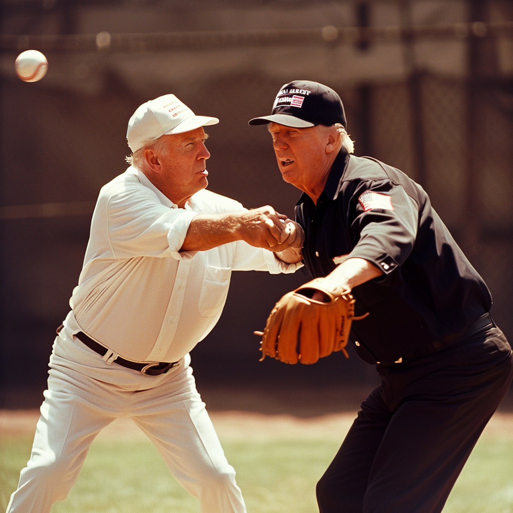 Joe Biden and Donald Trump playing baseball