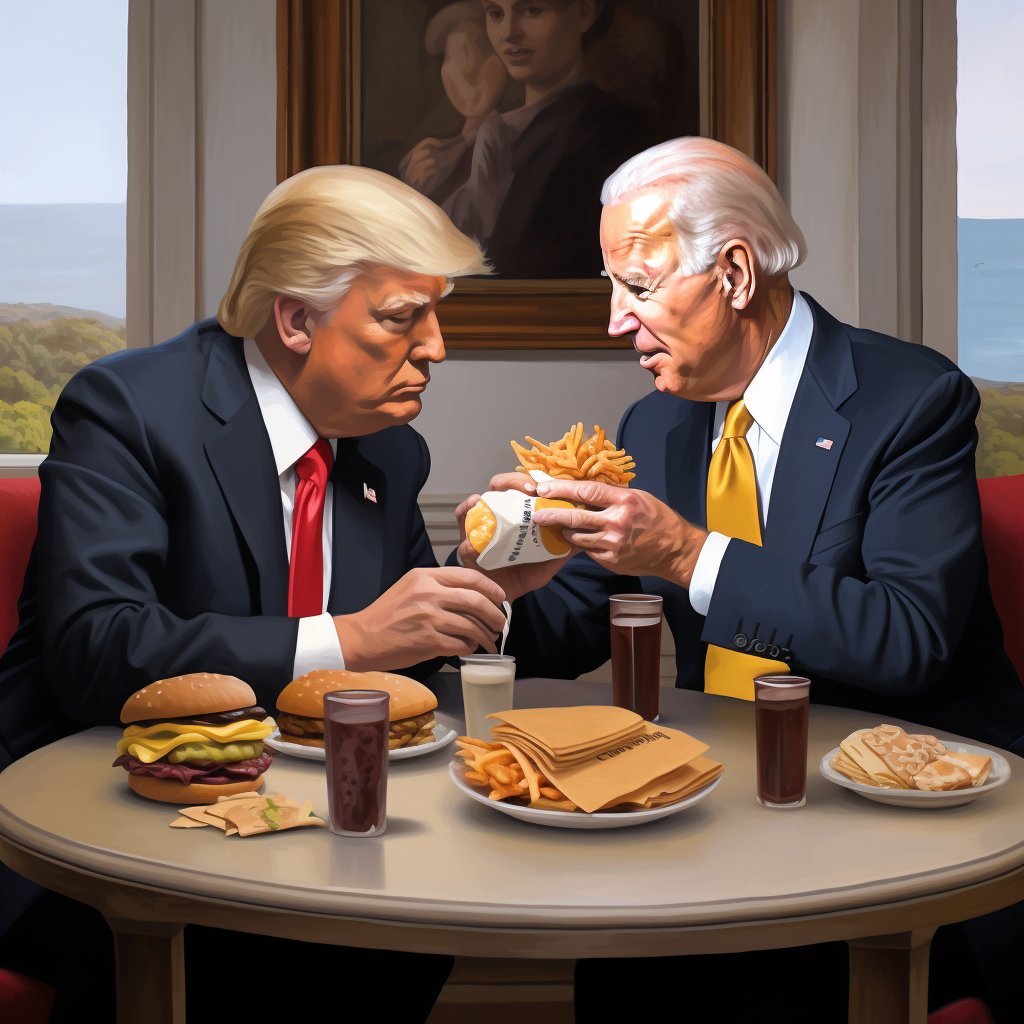 Joe Biden and Donald Trump ordering McDonald's realistically