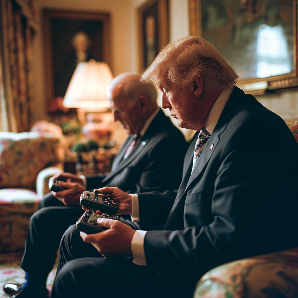 Joe Biden and Donald Trump playing Nintendo 64 together