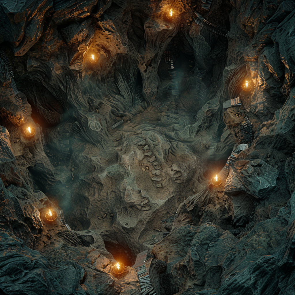 Dark Cave with Lighted Torches