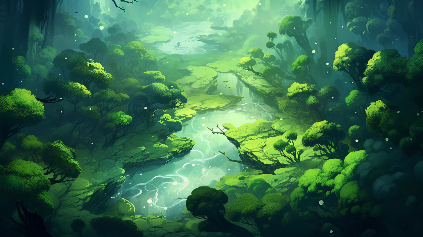 Fantasy forest landscape from above