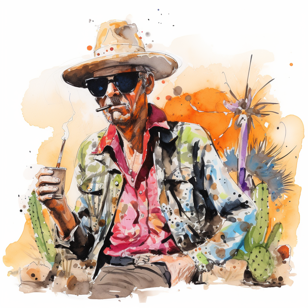 Colorful Cowboy Smoking Weed near Cactus