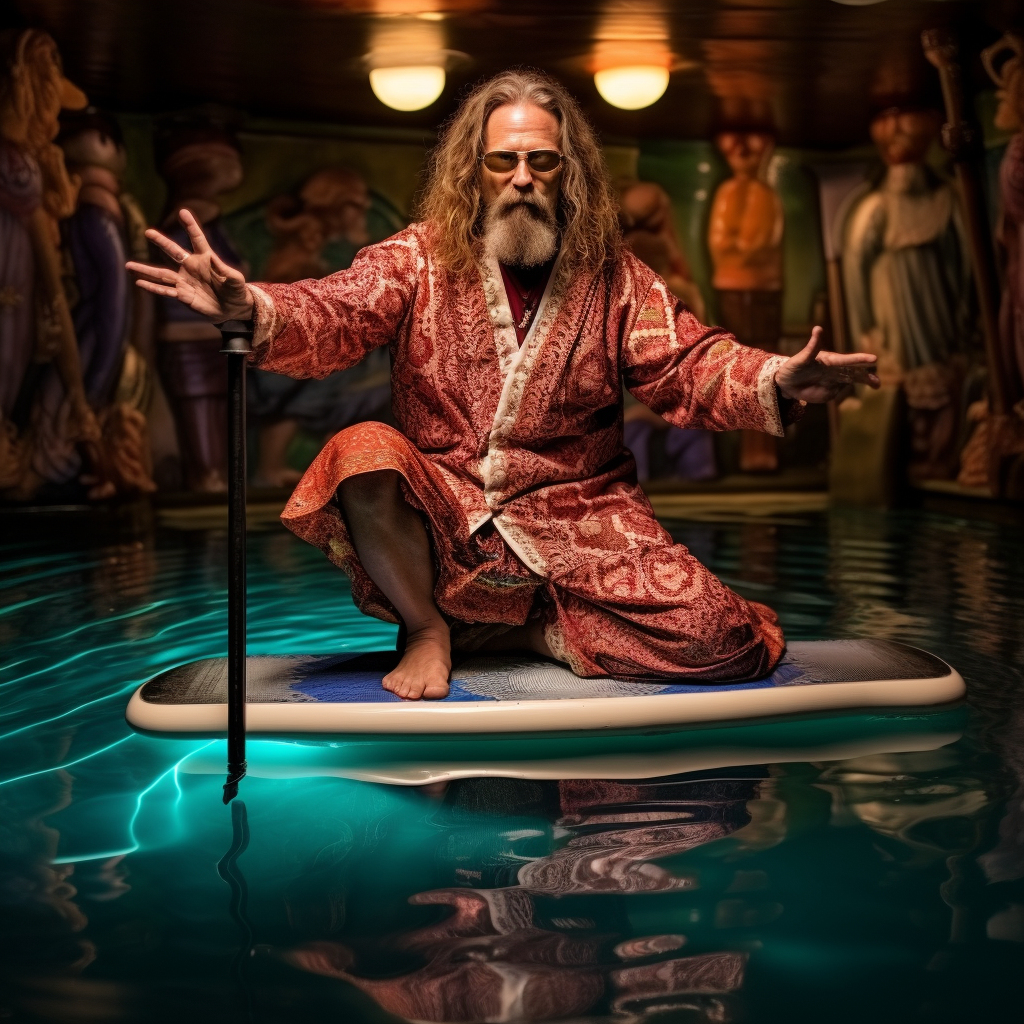 Big Lebowski Taraksvasana Yoga Pose on SUP Pool