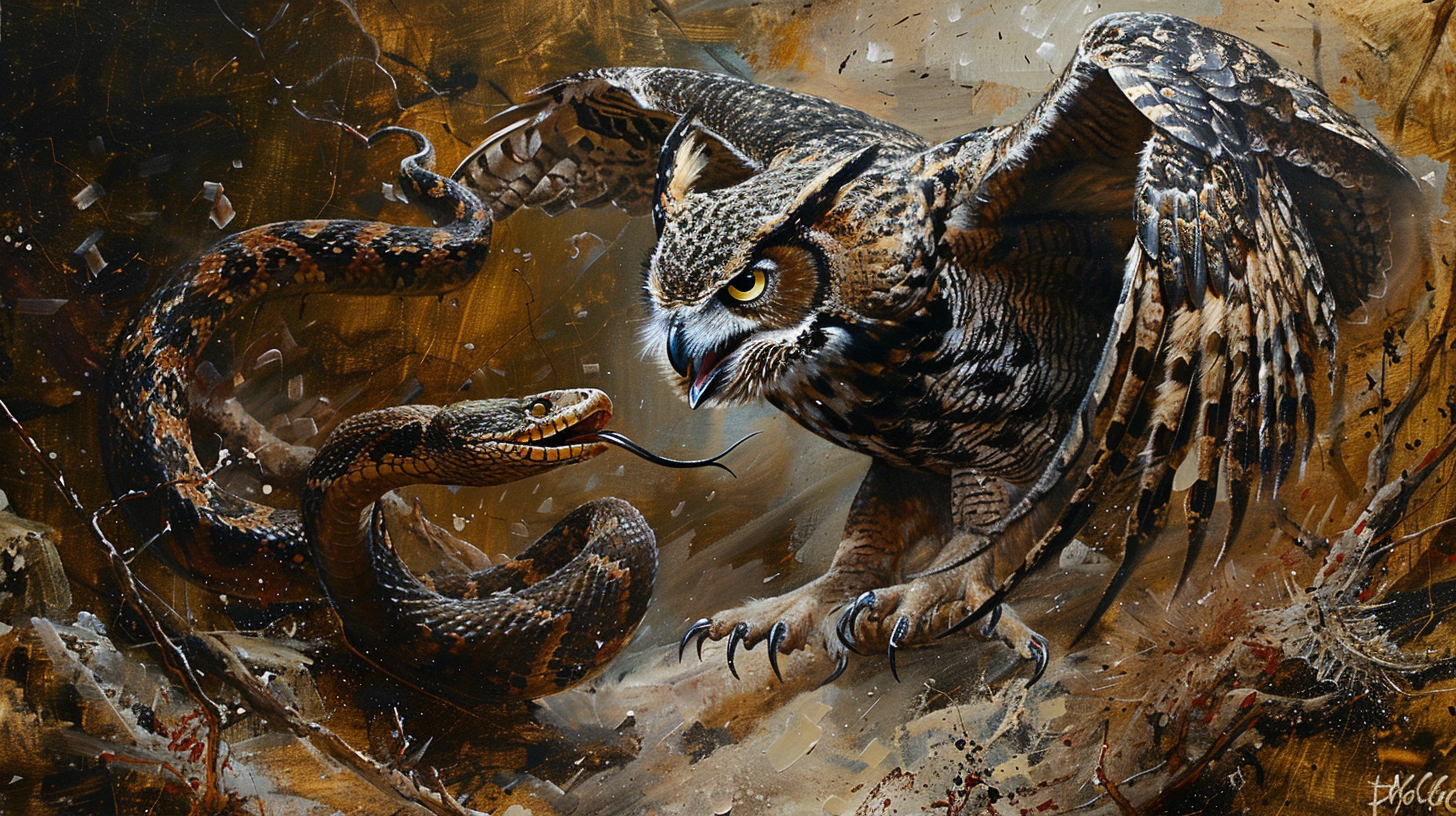 Owl Fighting Snake Art