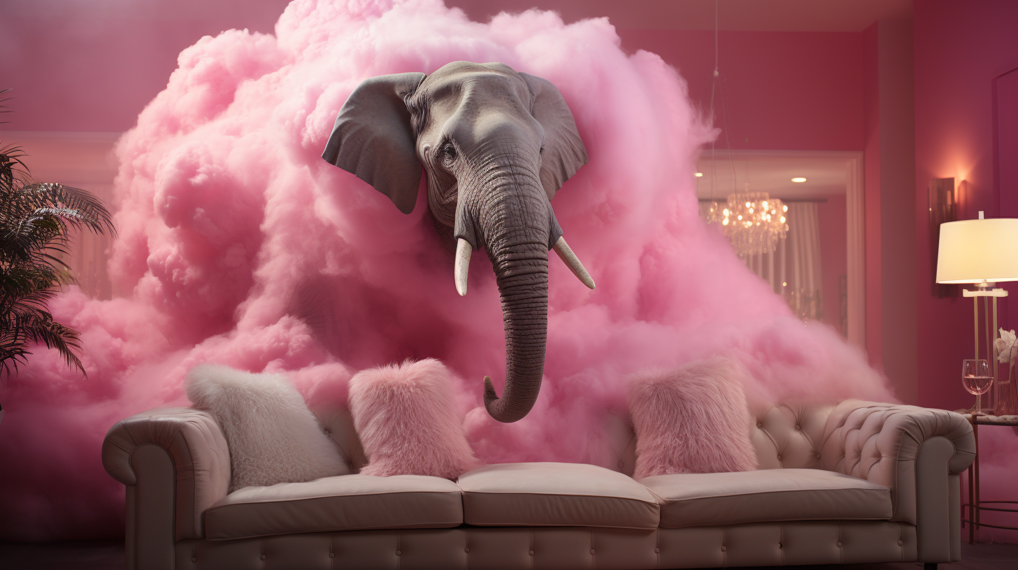 Vibrant pink elephant in a room