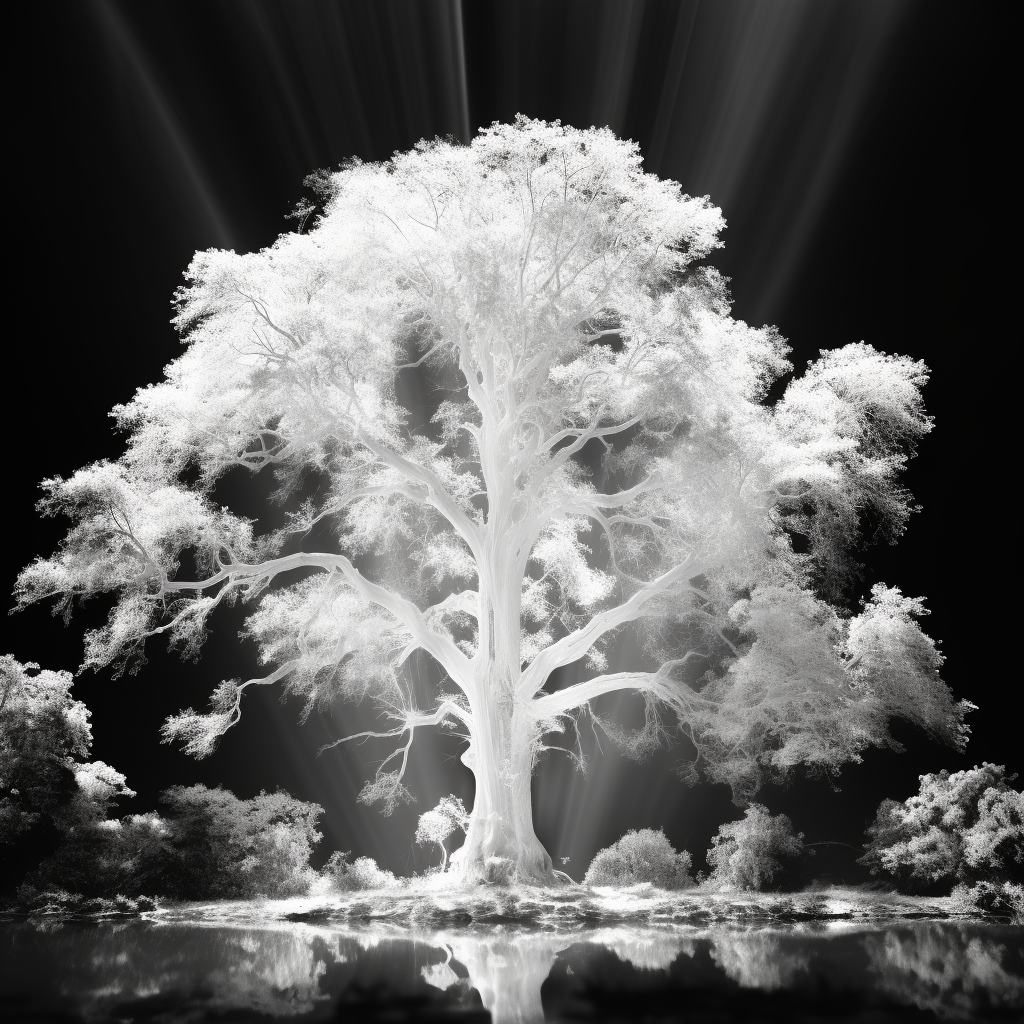 X-ray of a majestic tree in a garden