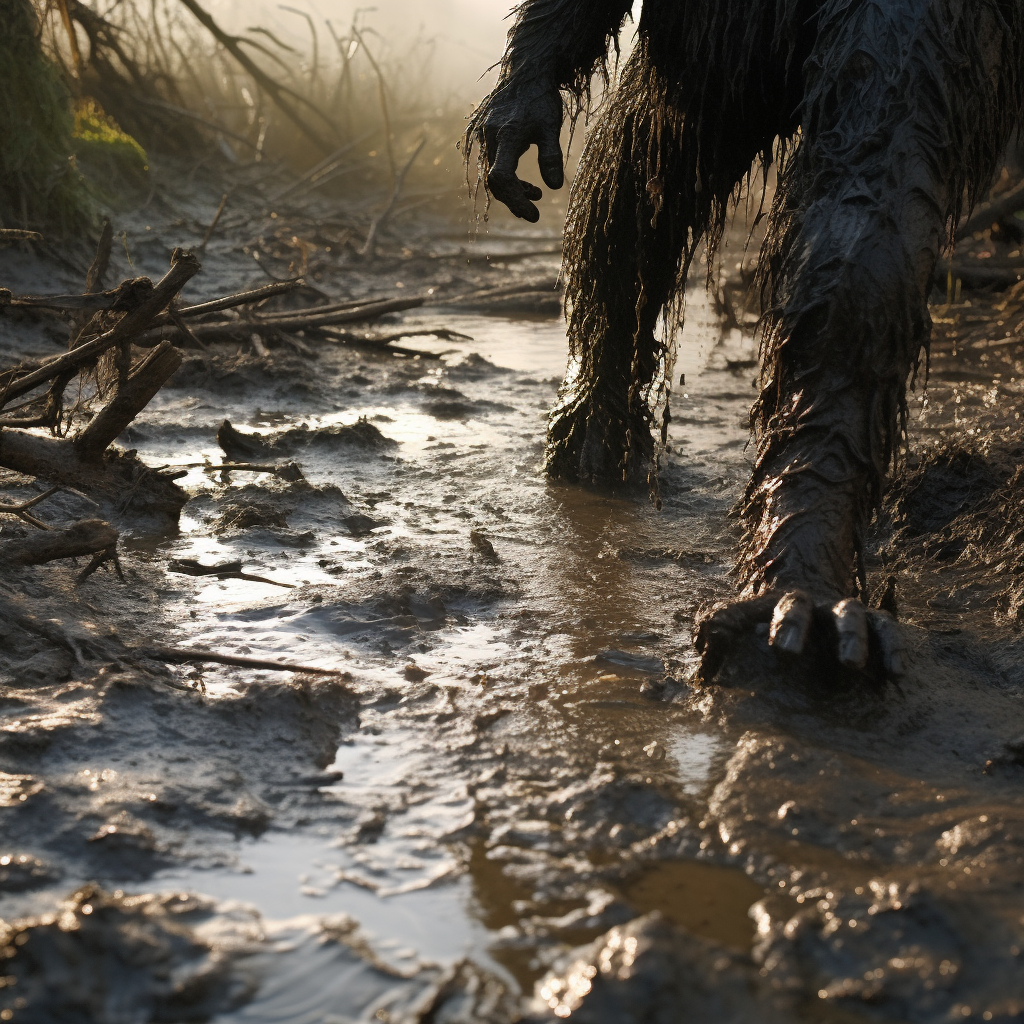 Bigfoot footprints in muddy trail