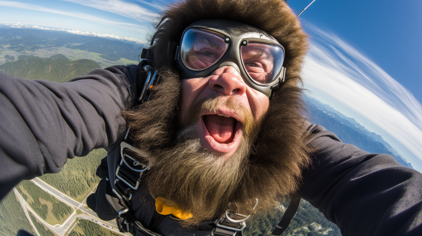 Bigfoot taking a skydiving selfie