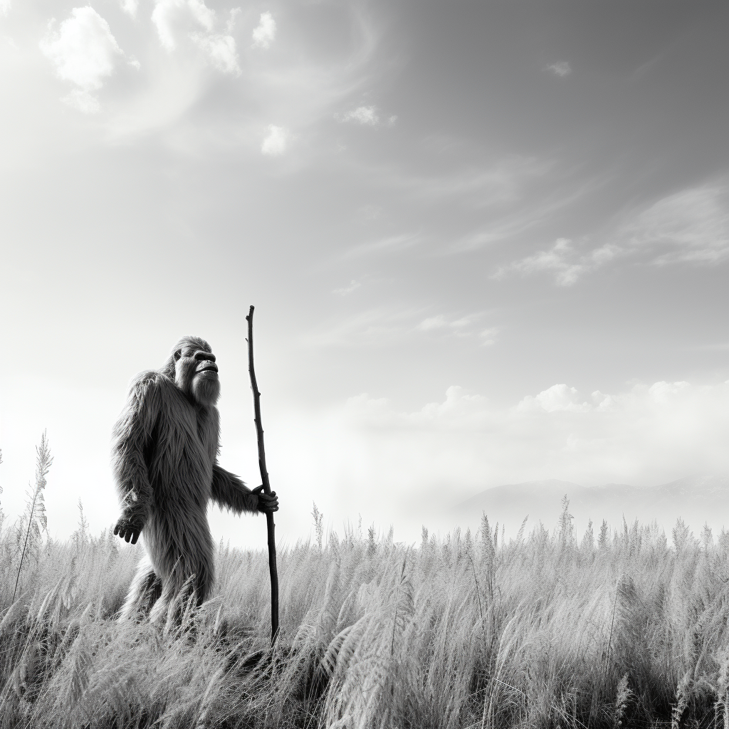 bigfoot walking in field