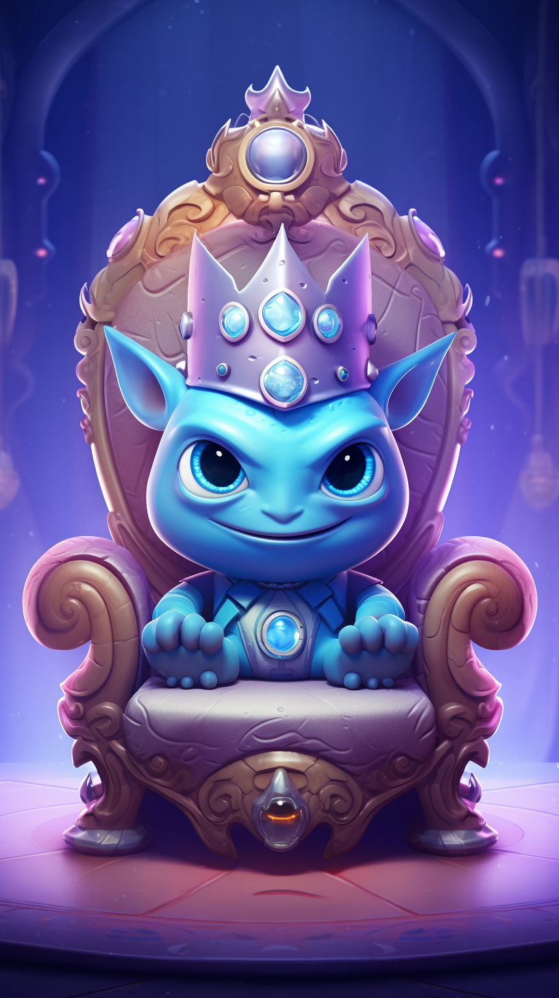 Cute alien sitting on throne, winking - game illustration