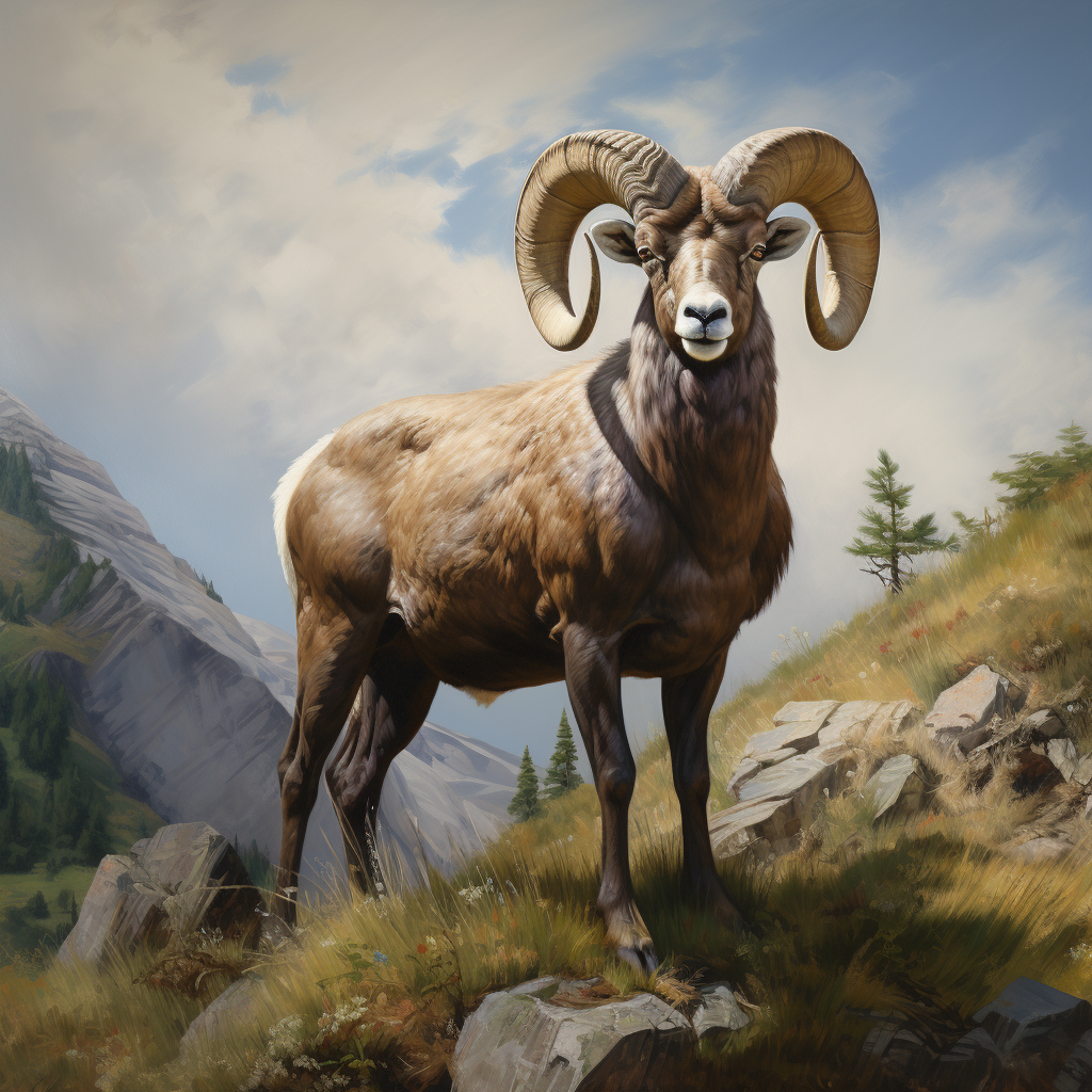 Bighorn Ram on Mountain Oil Painting