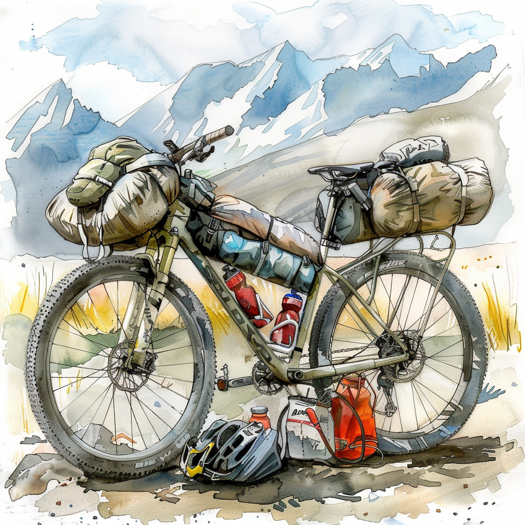 Bikepacking Rig Watercolor Stock Photo