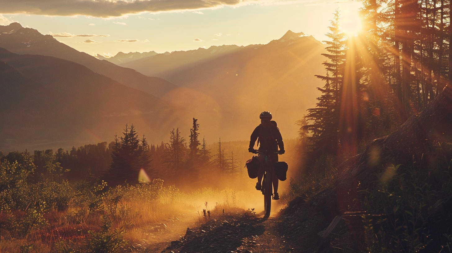 Lone cyclist in wilderness silhouette