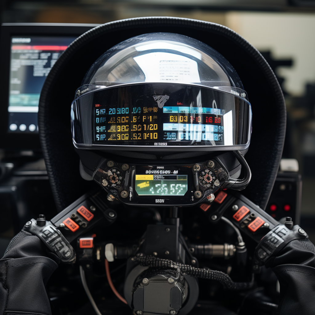 Biker helmet computer display showing speed - Max 6 words