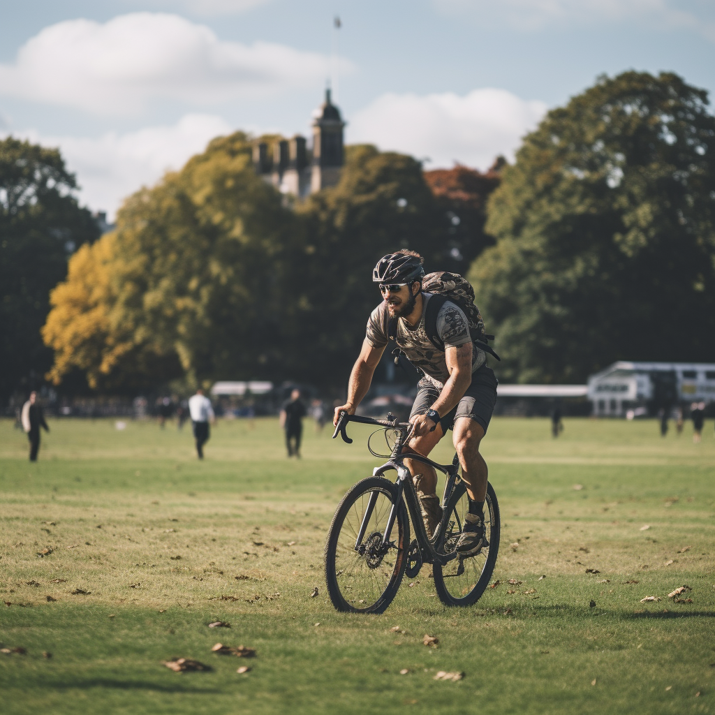 Biker on Rugby Field