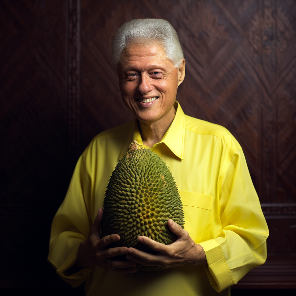 Bill Clinton enjoying durian fruit