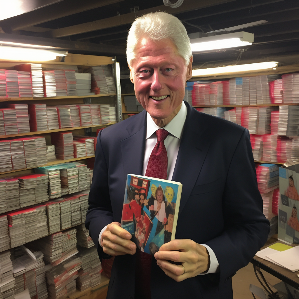 Bill Clinton with a Trading Card Collection