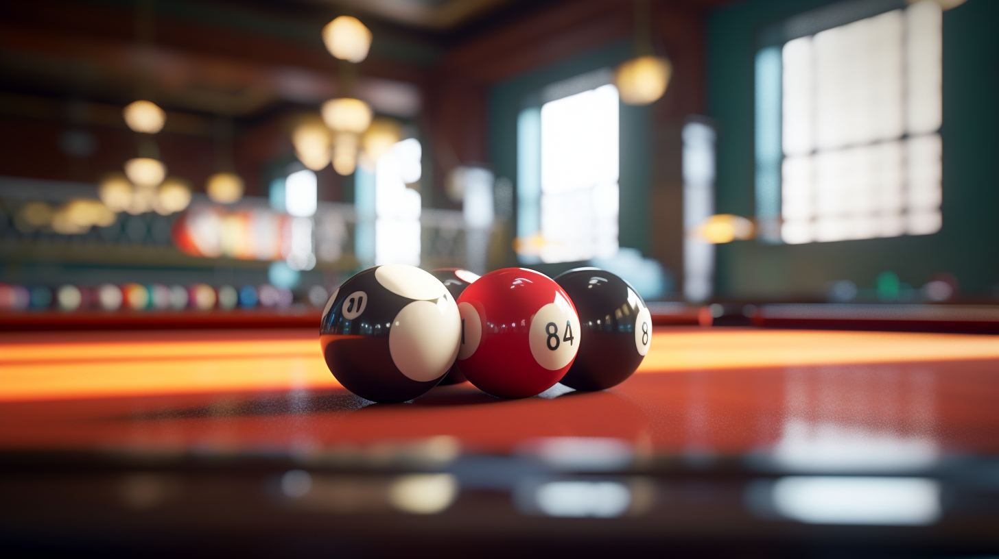 Billiard balls on table from player's view