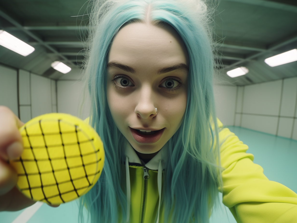 Billie Eilish playing badminton selfie