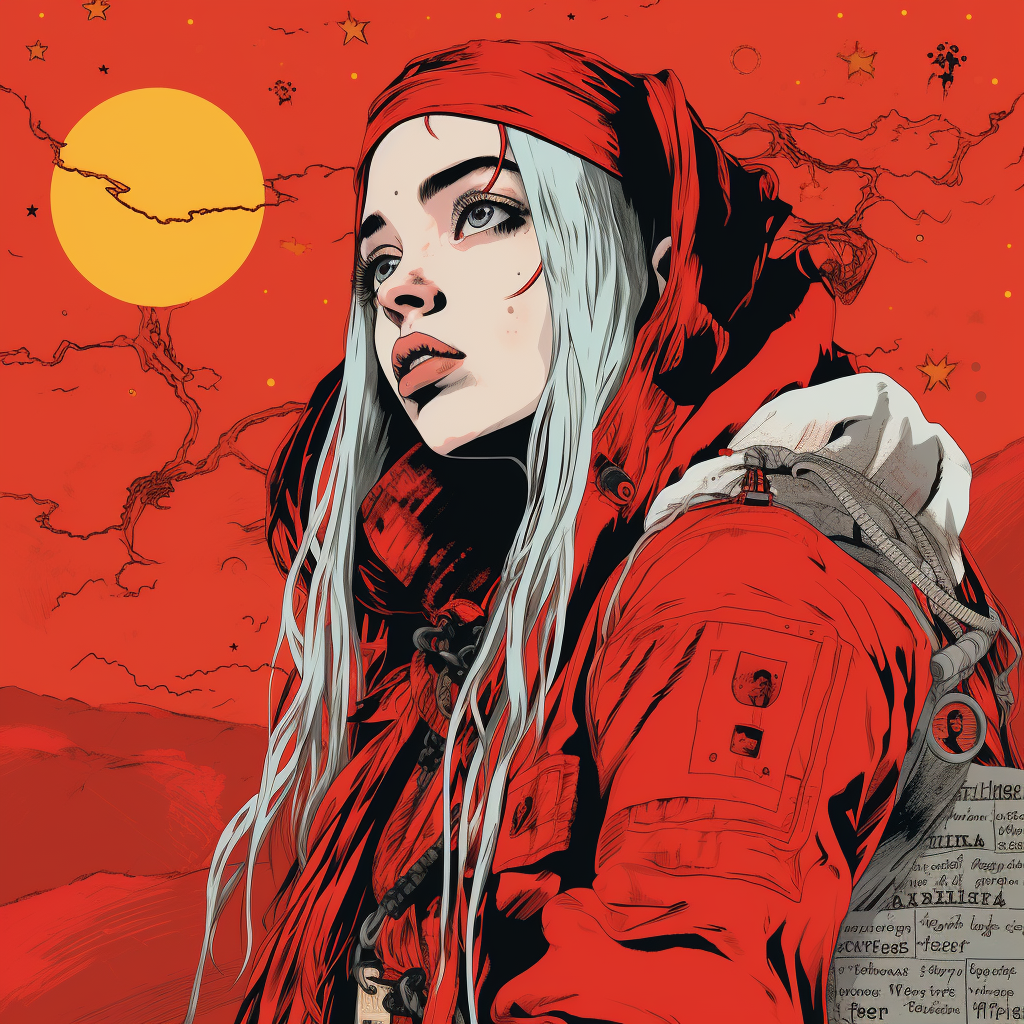 Billie Eilish in Vintage Red Comic Aesthetic