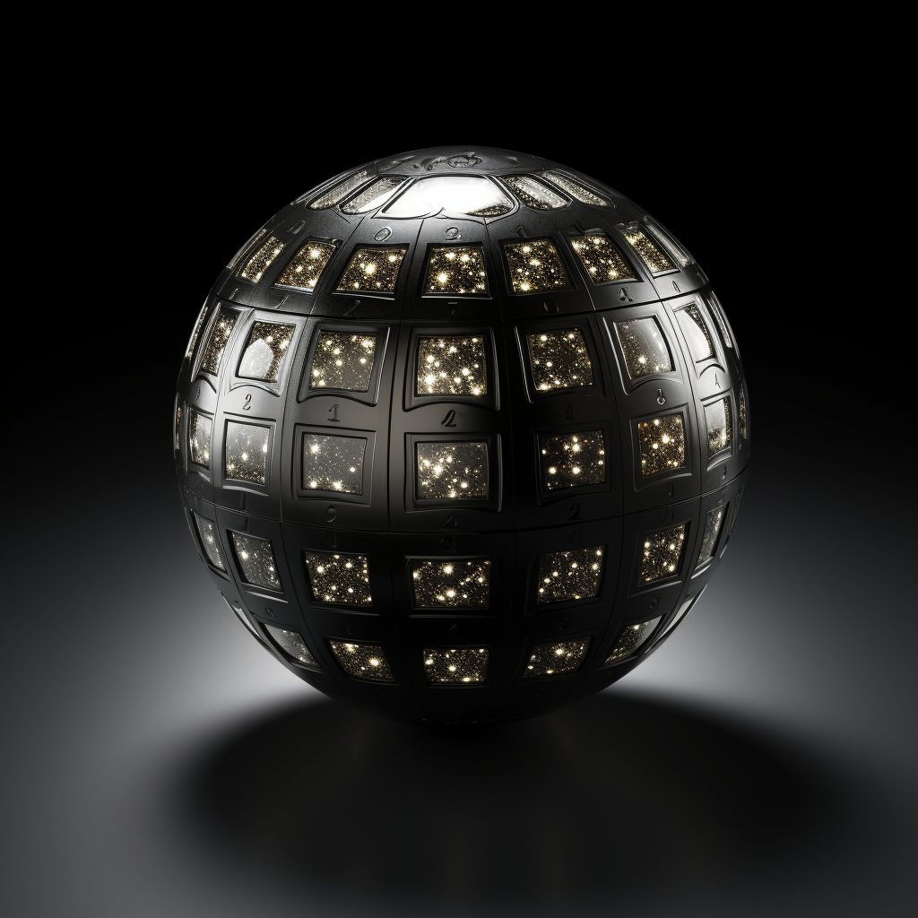 Glittering metallic bingo ball on black background